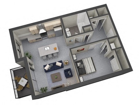 Floor plan for 1 bed, 1 bath, 765 sqft